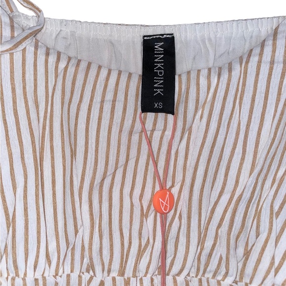 NWT MINKPINK Koa Strappy Mini Dress in White & Beige Stripes - Picture 8 of 10